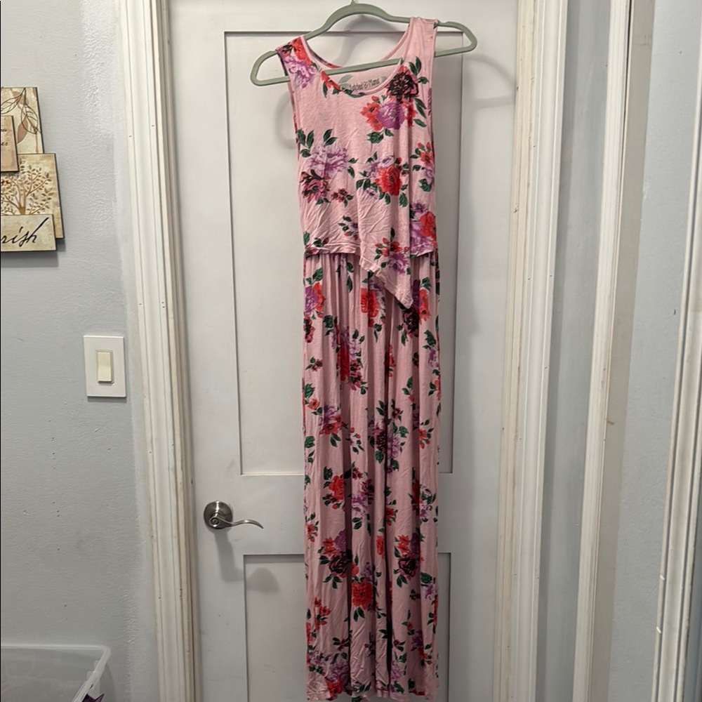 Latched Mama Maxi Nursing-friendly dress in pink floral pattern
